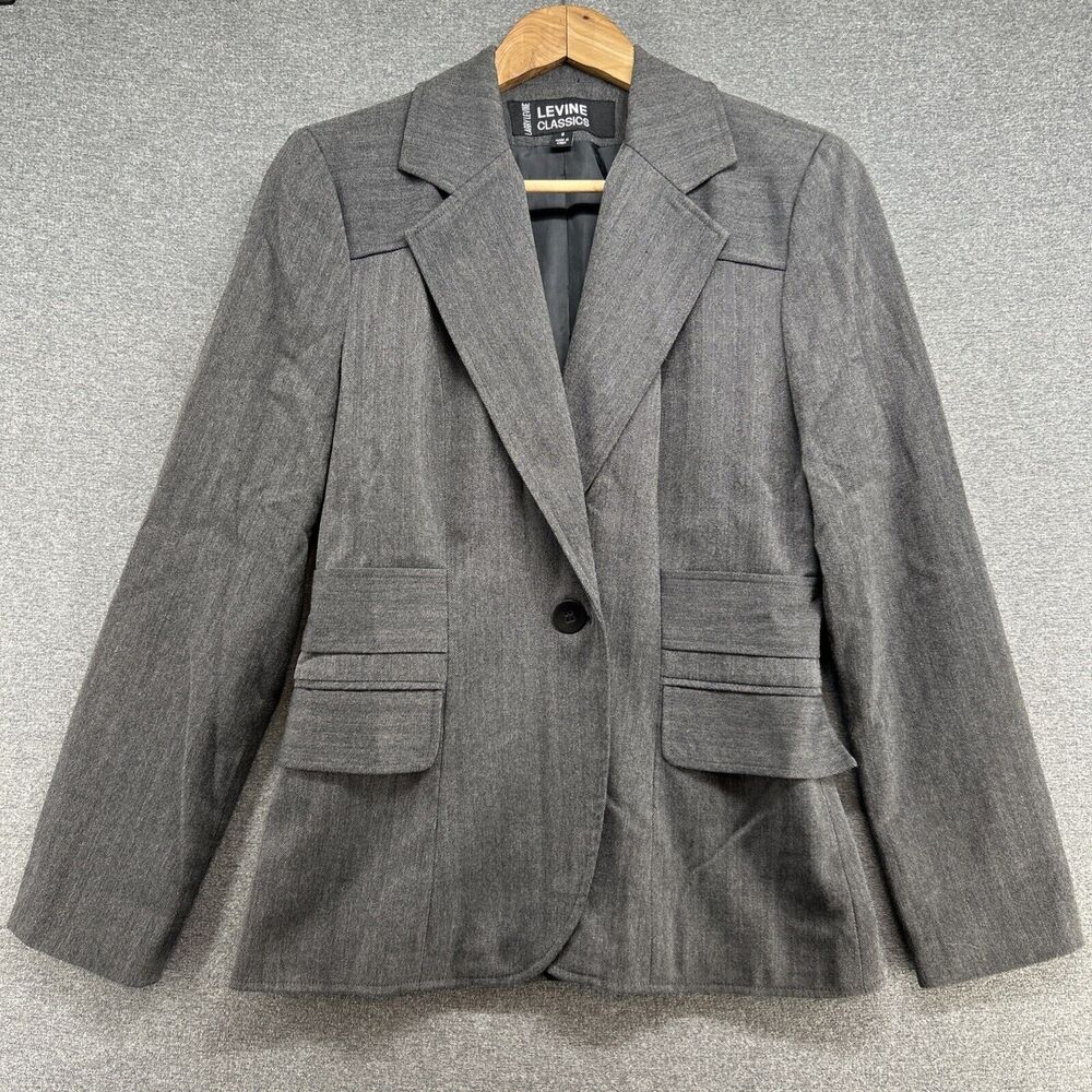 Larry Levine Classics Womens 8 Gray Blazer Jacket Single Breasted Career Suit